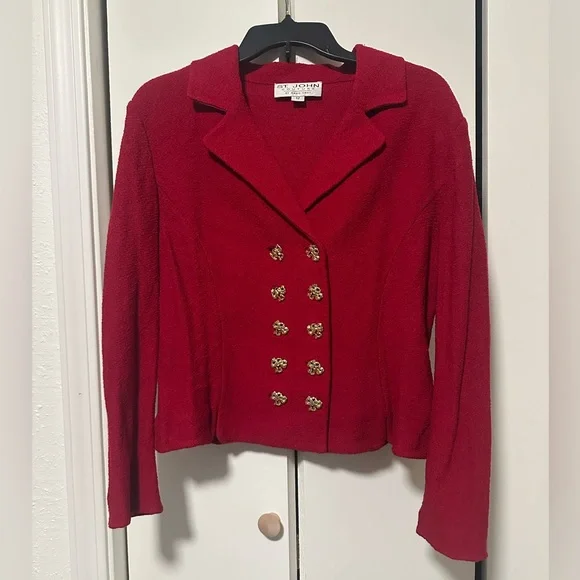 St. John Couture Women's Scarlet Blazer with Gold Buttons - Picture 1 of 7